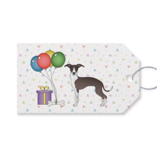 Seal And White Italian Greyhound - Happy Birthday Gift Tags