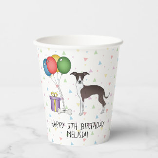 Seal And White Italian Greyhound - Happy Birthday Paper Cups