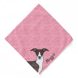 Seal And White Italian Greyhound On Pink Hearts Bandana