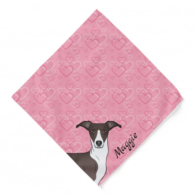 Seal And White Italian Greyhound On Pink Hearts Bandana (Front)