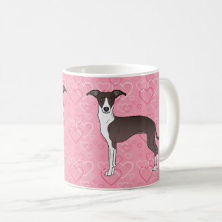Seal And White Italian Greyhound On Pink Hearts Coffee Mug