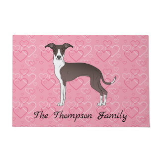Seal And White Italian Greyhound On Pink Hearts Doormat