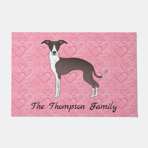 Seal And White Italian Greyhound On Pink Hearts Doormat