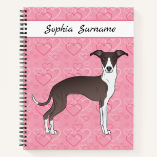 Seal And White Italian Greyhound On Pink Hearts Notebook