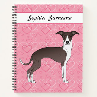 Seal And White Italian Greyhound On Pink Hearts Notebook