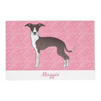 Seal And White Italian Greyhound On Pink Hearts Placemat