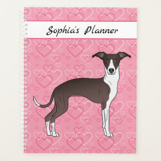 Seal And White Italian Greyhound On Pink Hearts Planner