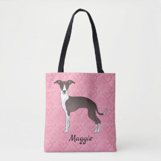 Seal And White Italian Greyhound On Pink Hearts Tote Bag