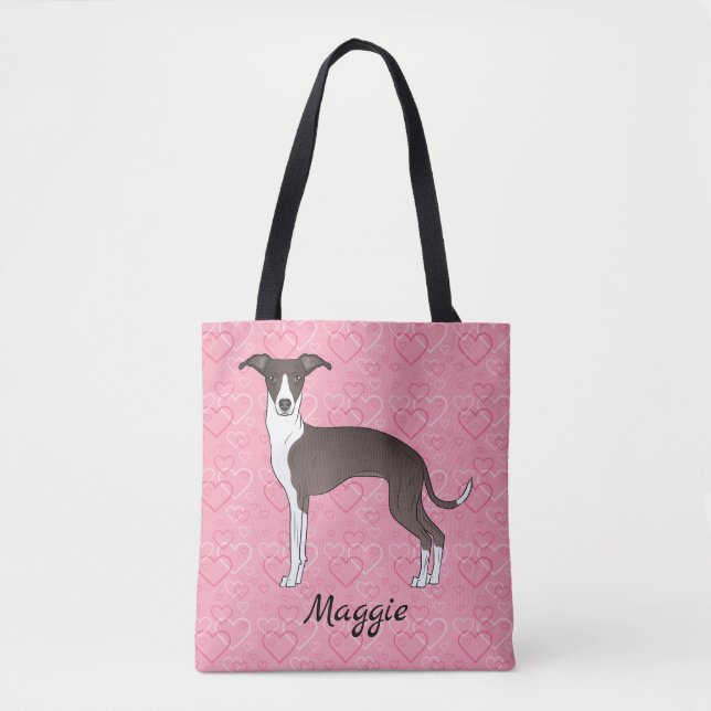 Seal And White Italian Greyhound On Pink Hearts Tote Bag (Front)