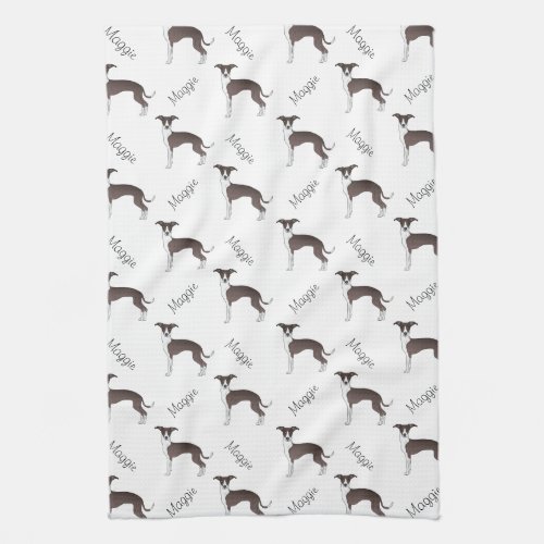 Seal And White Italian Greyhound Pattern And Name Kitchen Towel