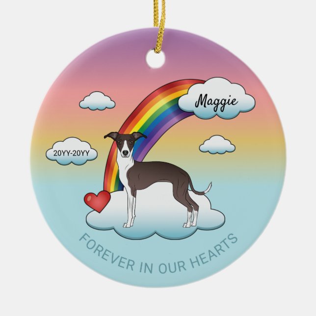 Seal And White Italian Greyhound Rainbow Memorial Ceramic Ornament (Front)