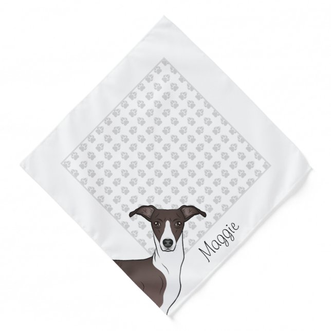 Seal And White Italian Greyhound With Custom Name Bandana (Front)