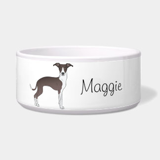 Seal And White Italian Greyhound With Custom Name Bowl