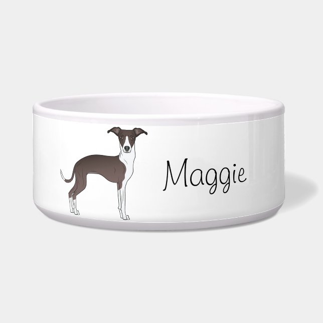Seal And White Italian Greyhound With Custom Name Bowl (Front)
