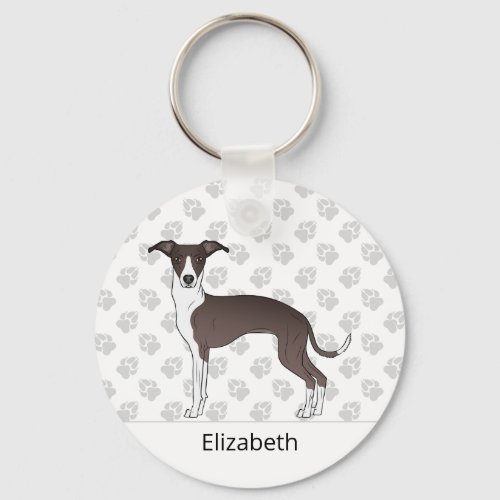 Seal And White Italian Greyhound With Custom Name Keychain