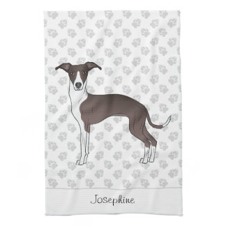Seal And White Italian Greyhound With Custom Name Kitchen Towel