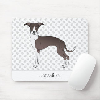 Seal And White Italian Greyhound With Custom Name Mouse Pad