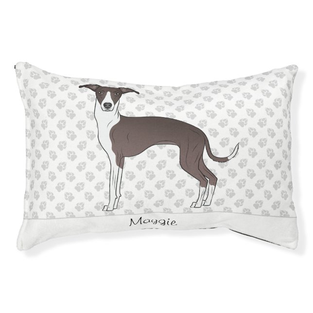 Seal And White Italian Greyhound With Custom Name Pet Bed (Front)