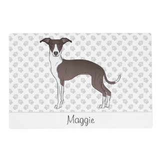 Seal And White Italian Greyhound With Custom Name Placemat