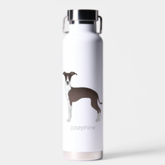 Seal And White Italian Greyhound With Custom Name Water Bottle