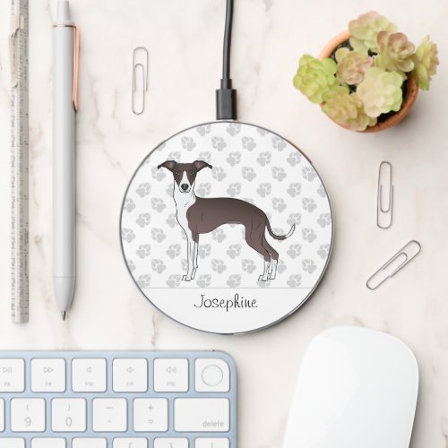 Seal And White Italian Greyhound With Custom Name Wireless Charger