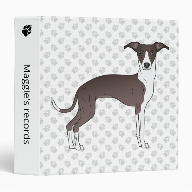 Seal And White Italian Greyhound With Custom Text 3 Ring Binder (Front/Spine)