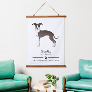 Seal And White Italian Greyhound With Custom Text Hanging Tapestry