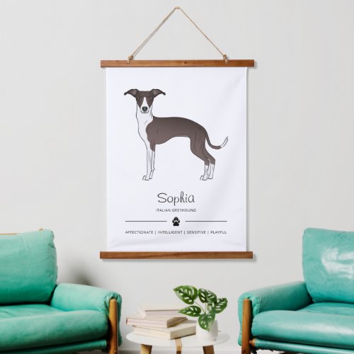 Seal And White Italian Greyhound With Custom Text Hanging Tapestry