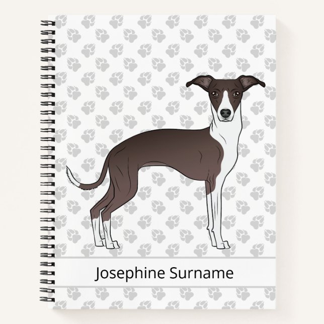 Seal And White Italian Greyhound With Custom Text Notebook (Front)