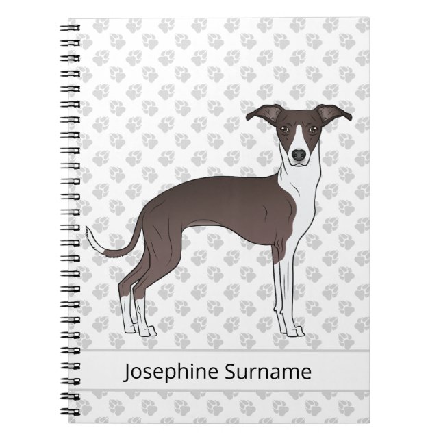 Seal And White Italian Greyhound With Custom Text Notebook (Front)