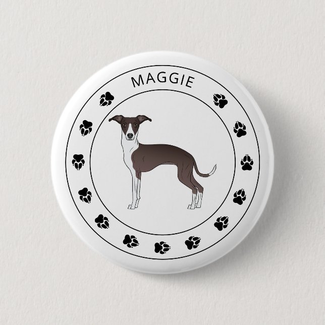 Seal And White Italian Greyhound With Name & Paws Button (Front)