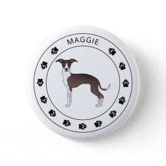 Seal And White Italian Greyhound With Name & Paws Button