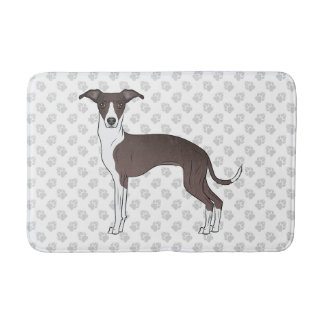 Seal And White Italian Greyhound With Paw Pattern Bath Mat