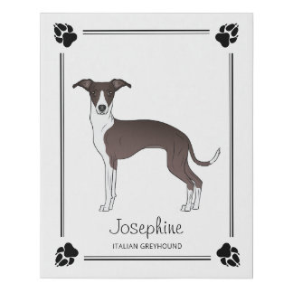 Seal And White Italian Greyhound With Paws & Text Faux Canvas Print