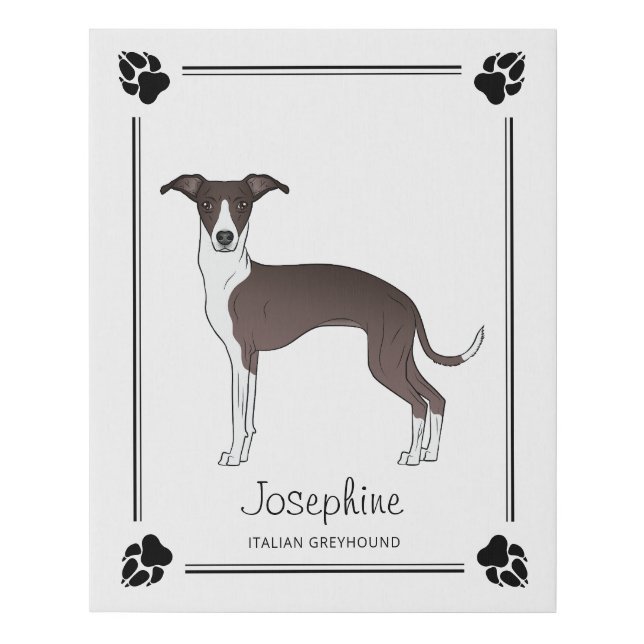 Seal And White Italian Greyhound With Paws & Text Faux Canvas Print (Front)