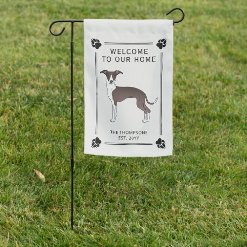 Seal And White Italian Greyhound With Paws  Text Garden Flag