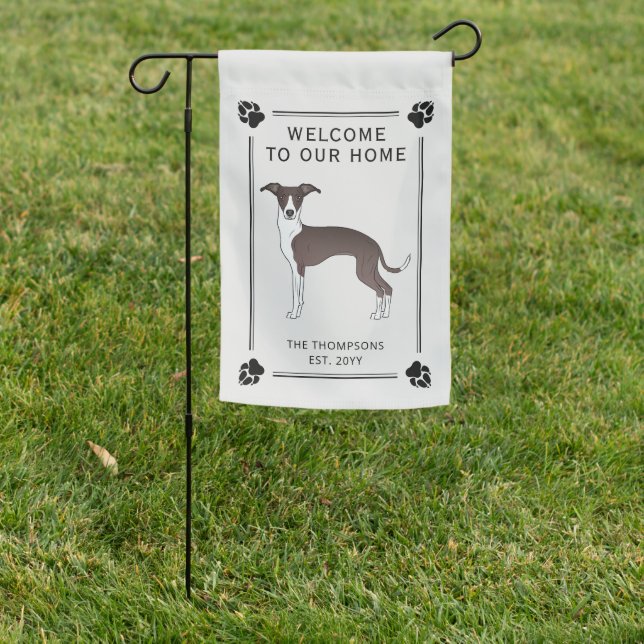 Seal And White Italian Greyhound With Paws & Text Garden Flag (In SItu)