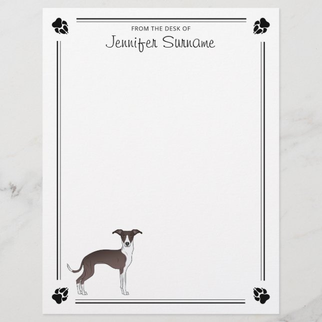 Seal And White Italian Greyhound With Paws & Text Letterhead (Front)