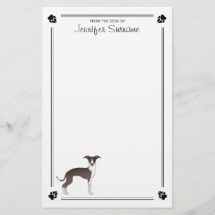 Seal And White Italian Greyhound With Paws & Text Stationery
