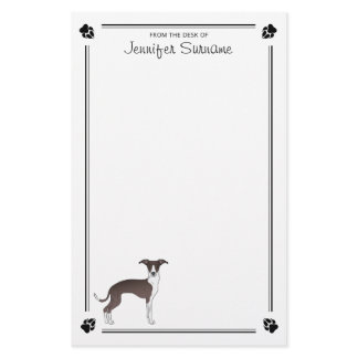 Seal And White Italian Greyhound With Paws & Text Stationery