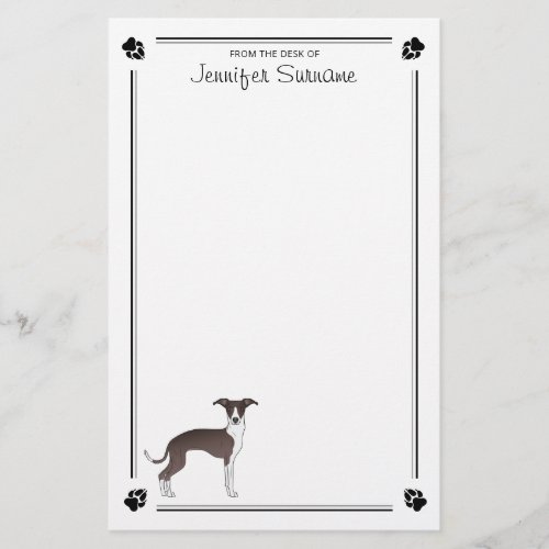 Seal And White Italian Greyhound With Paws  Text Stationery