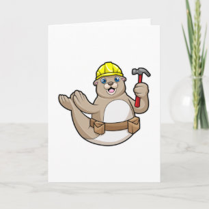 Seal as Carpenter with Hammer & Hat Card