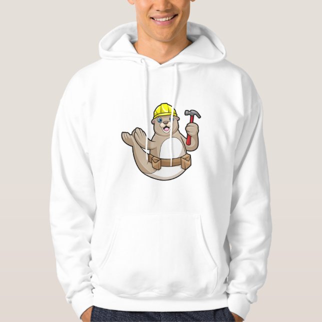 Seal as Carpenter with Hammer & Hat Hoodie (Front)
