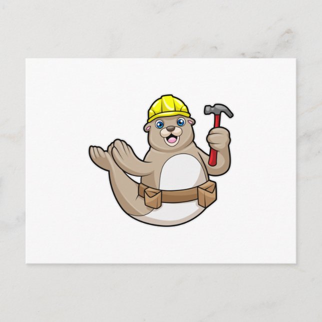 Seal as Carpenter with Hammer & Hat Postcard (Front)
