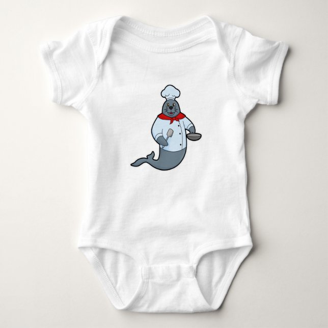 Seal as Cook with Pan & Spatula Baby Bodysuit (Front)