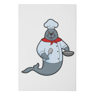 Seal as Cook with Pan & Spatula Faux Canvas Print