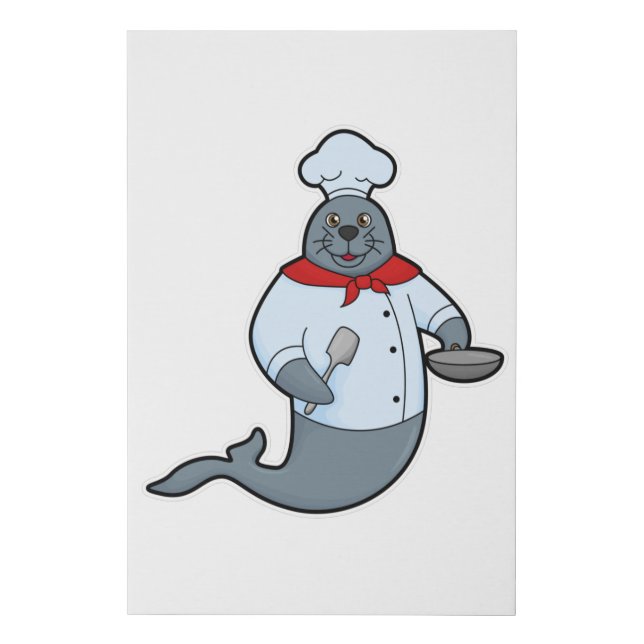 Seal as Cook with Pan & Spatula Faux Canvas Print (Front)