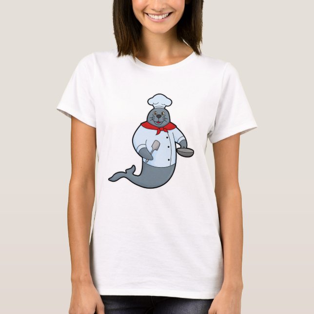 Seal as Cook with Pan & Spatula T-Shirt (Front)