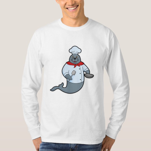 Seal as Cook with Pan & Spatula T-Shirt (Front)