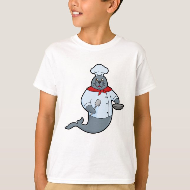 Seal as Cook with Pan & Spatula T-Shirt (Front)